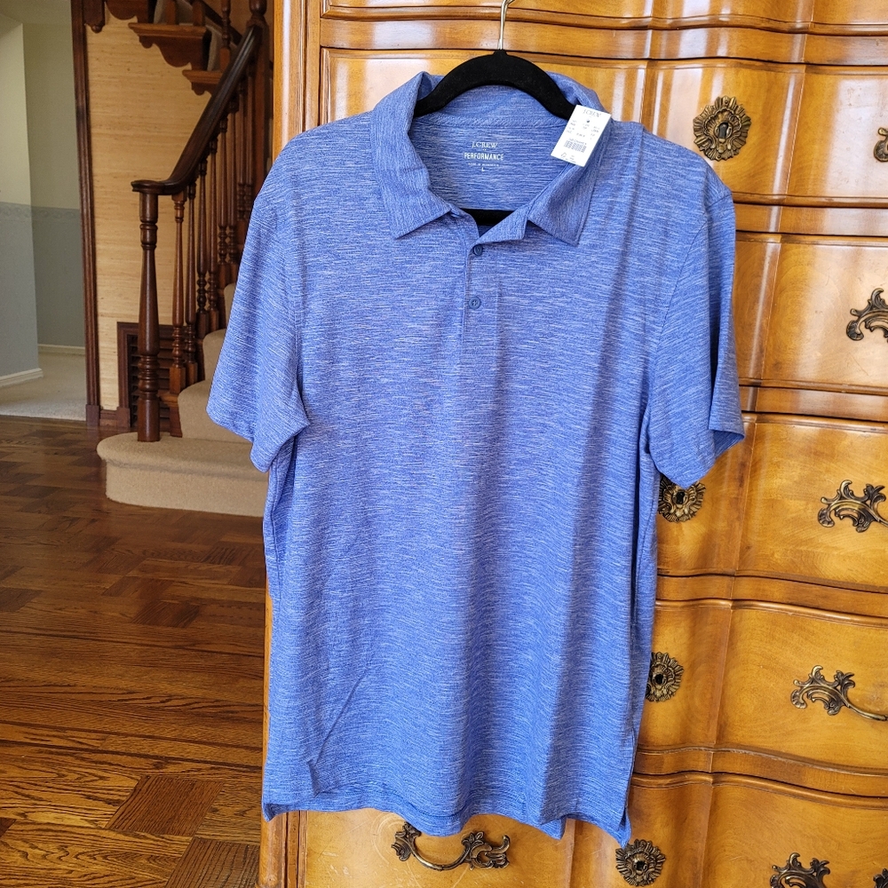 New! J.Crew Mens Size L Large Ocean Blue Performance Polo Shirt NWT